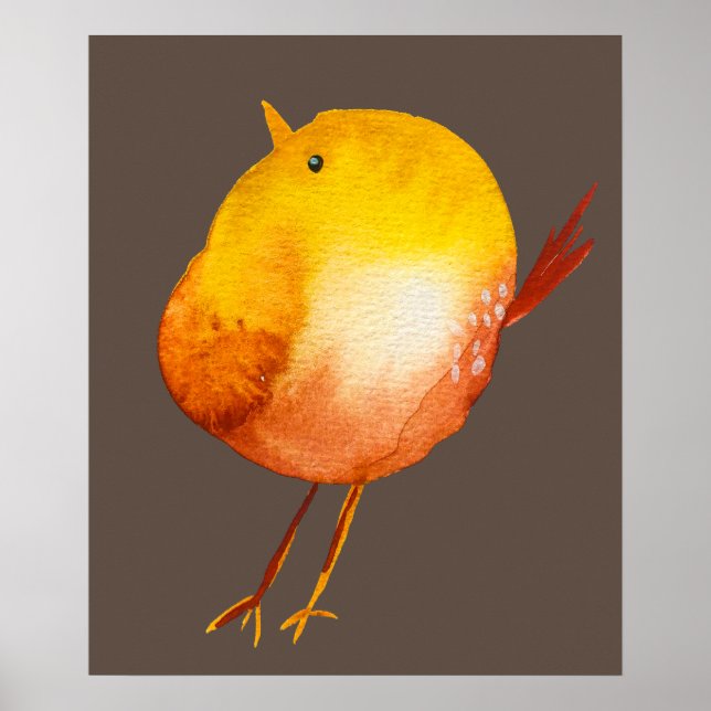 Cute yellow bird watercolor poster (Front)