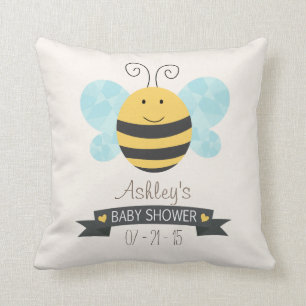 Cute Yellow & Black Bee Baby Shower Throw Pillow