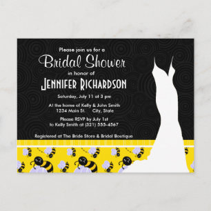 Cute Yellow & Black Bee Invitation Postcard