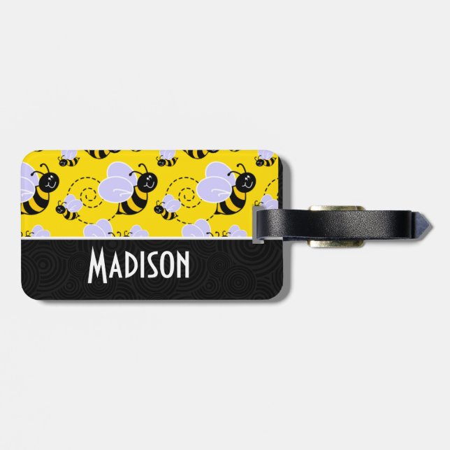 Cute Yellow & Black Bee Luggage Tag (Back Horizontal)