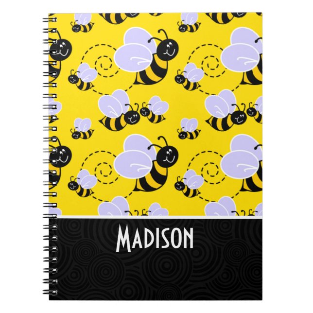 Cute Yellow & Black Bee Notebook (Front)