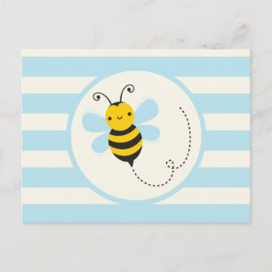Cute Yellow & Black Bee on Baby Blue Stripes Postcard