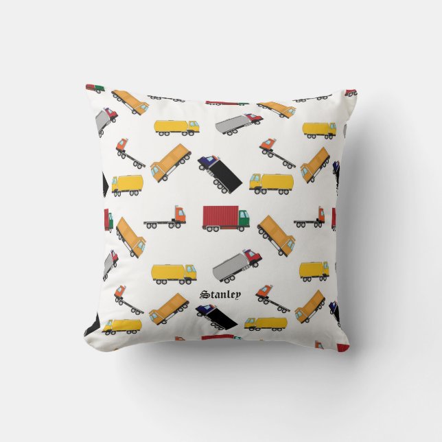 Cute Yellow Black Personalized Truck Pattern Throw Pillow (Front)