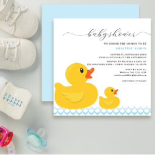 Cute Yellow & Blue Rubber Ducky Baby Shower Modern Invitation