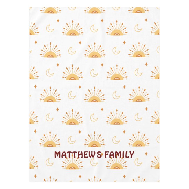 Cute Yellow Boho Celestial Seamless Pattern Family Tablecloth (Front)