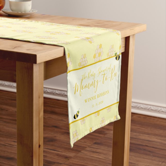 Cute Yellow Bumble Bee and Honeycomb Baby Shower Short Table Runner (In Situ)