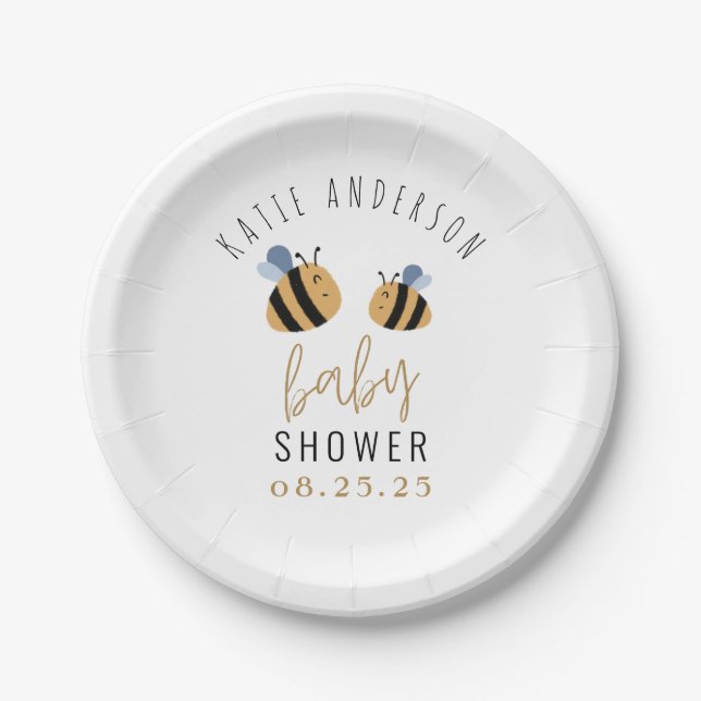 Cute Yellow Bumble Bee Baby Shower Paper Plate (Front)