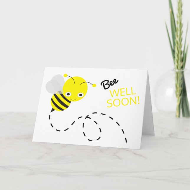 Cute Yellow Bumble Bee Get Well Soon Card (Front)