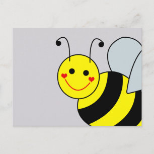 Cute Yellow Bumble Bee Grey Postcard