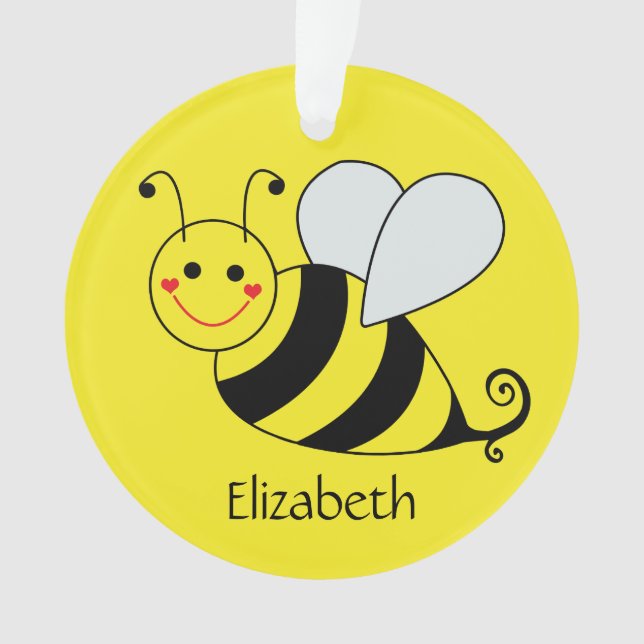 Cute Yellow Bumble Bee Personalized Ornament (Front)