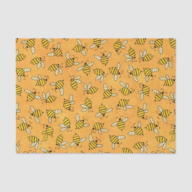 Cute Yellow Bumblebees on Orange Pattern Tissue Paper (Front)