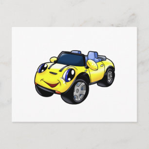 Cute yellow car cartoon Choose background colour Postcard