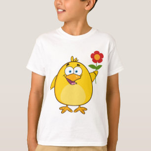 Cute Yellow Cartoon Chick with Flower T-Shirt
