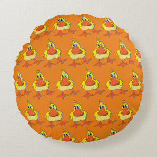Cute Yellow Cartoon Duck Round Pillow
