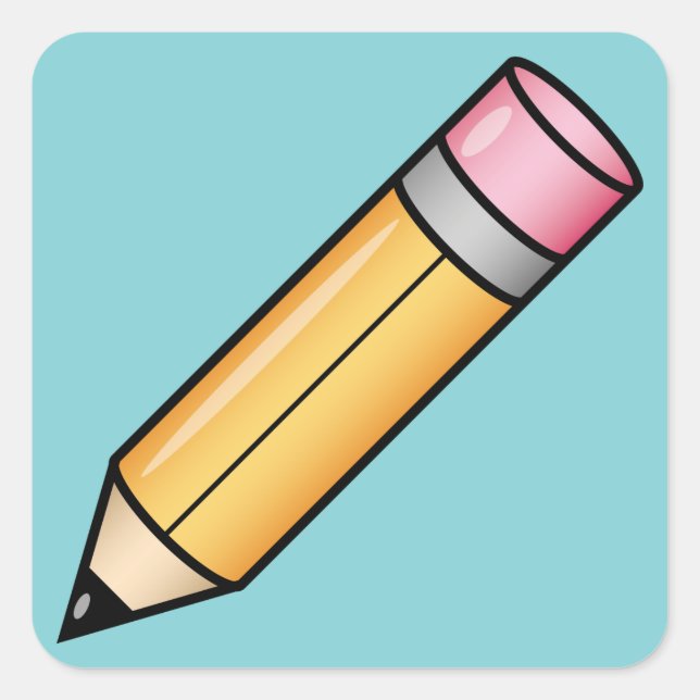 Cute Yellow Cartoon Pencil Square Sticker (Front)