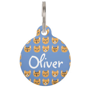 Cute Yellow Cat Head Pattern Customizable Name Pet Tag