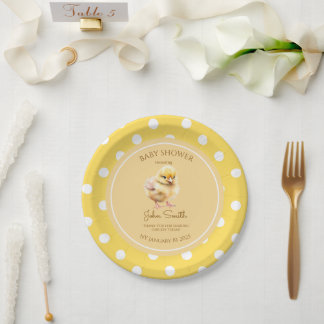 Cute yellow chick baby shower paper plate