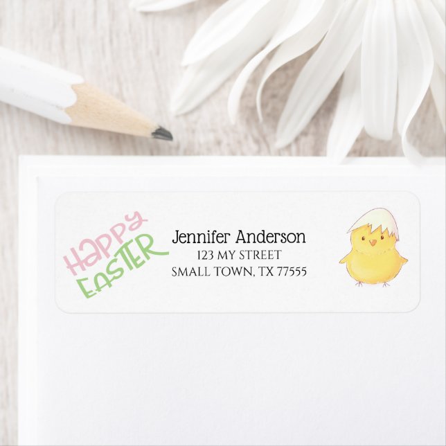 Cute Yellow Chick Happy Easter Pink Green Address (Insitu)