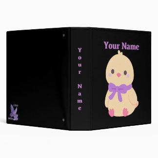Cute Yellow Chick Lavender Ribbon Bow Art Binder