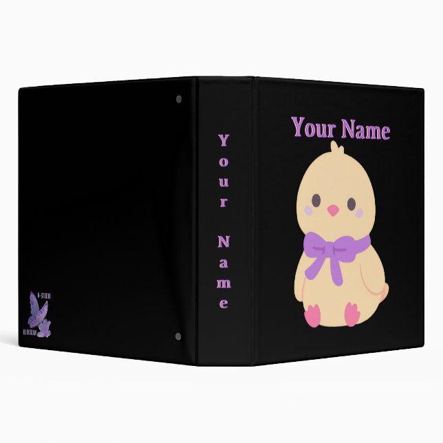 Cute Yellow Chick Lavender Ribbon Bow Art Binder (Background)