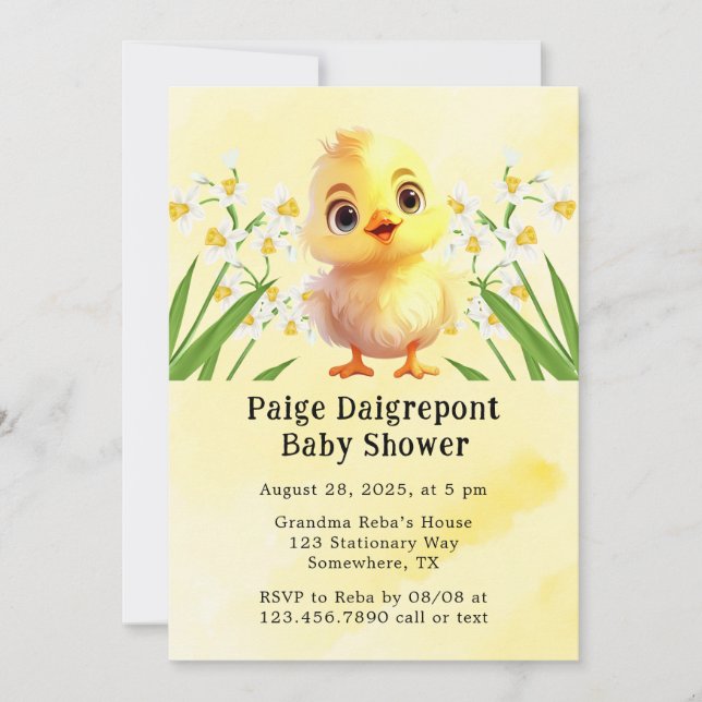 Cute Yellow Chicken Easter Baby Shower Invitation (Front)