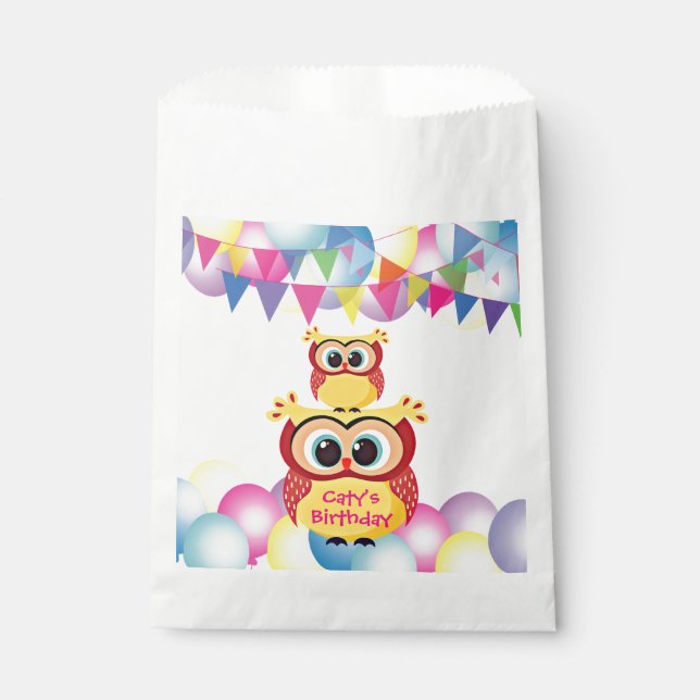 Cute yellow children baby owl birthday favour bag (Front)