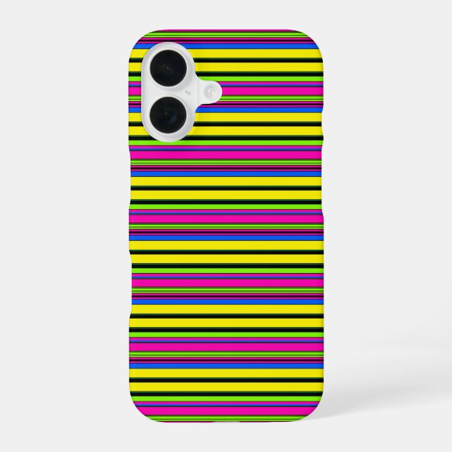 Cute yellow colourful stripes iPhone 16 case (Back)