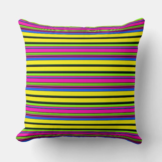 Cute yellow colourful stripes throw pillow (Front)