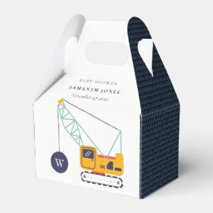 Cute Yellow Construction Crane Vehicle Baby Shower Favor Box