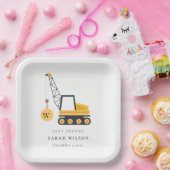 Cute Yellow Construction Crane Vehicle Baby Shower Paper Plate (Party)