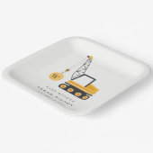 Cute Yellow Construction Crane Vehicle Baby Shower Paper Plate (Angled)