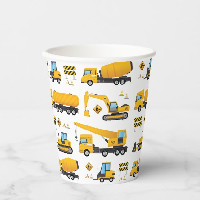 Cute Yellow Construction Dump Truck Kids Party Paper Cups (Front)