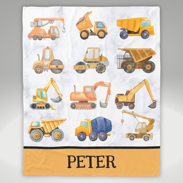 Cute Yellow Construction Vehicles Pattern Fleece Blanket (Creator Uploaded)