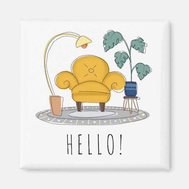 Cute Yellow Couch Hello Magnet (Front)