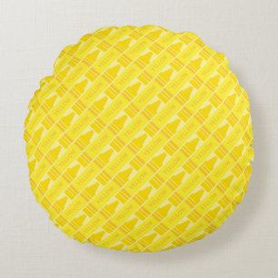 Cute Yellow Crayon Artsy Pattern Round Pillow