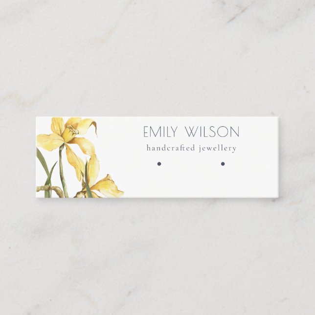 Cute Yellow Daffodil Floral Stud Earring Display Mini Business Card (Front)