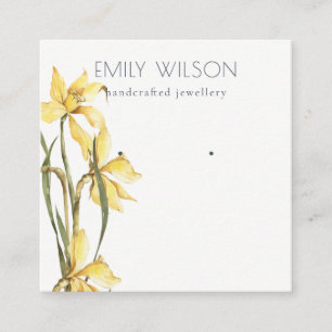 Cute Yellow Daffodil Floral Stud Earring Display Square Business Card