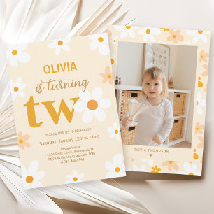 Cute Yellow Daisy 2nd Birthday Photo Invitation