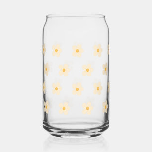 Cute Yellow Daisy Printed Can Glass