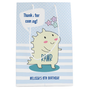 Cute Yellow Dino with Happy Stars Birthday favour Medium Gift Bag
