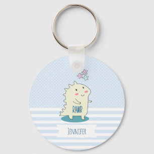 Cute Yellow Dino with Happy Stars Keychain