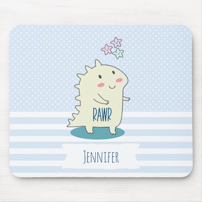 Cute Yellow Dino with Happy Stars Mouse Pad (Front)