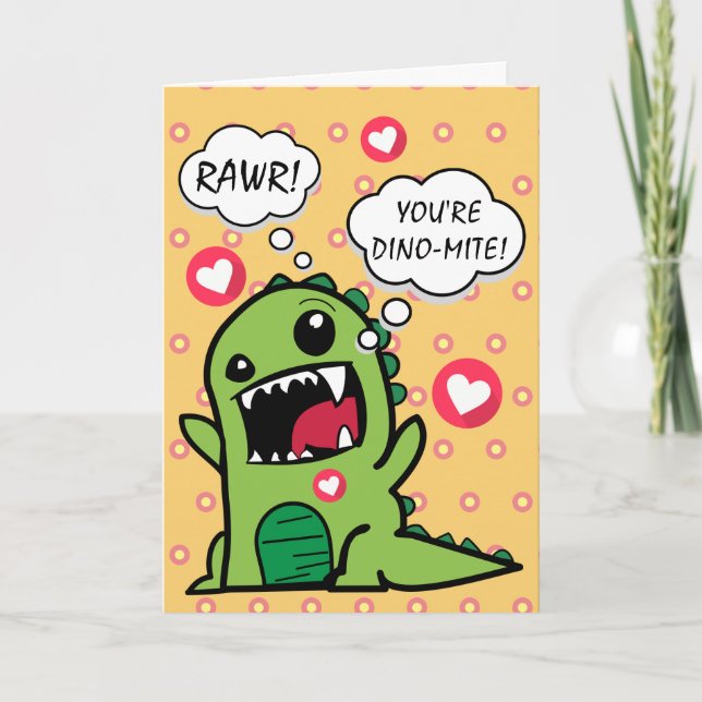 Cute Yellow Dinosaur Dino Mite Happy Birthday Card (Front)