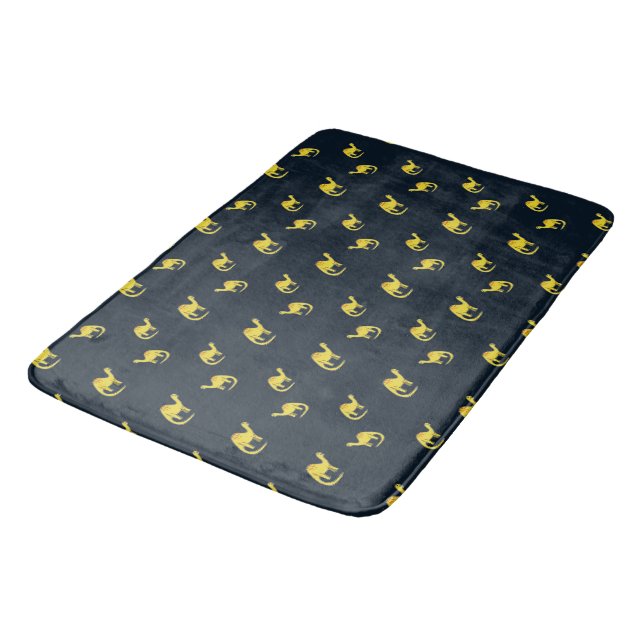 Cute yellow dinosaurs pattern on blue bath mat (Angled)