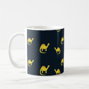 Cute yellow dinosaurs pattern on blue coffee mug