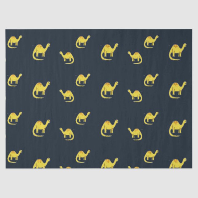 Cute yellow dinosaurs pattern on blue tissue paper (Front)