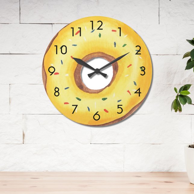 Cute Yellow Doughnut Large Clock (Creator Uploaded)