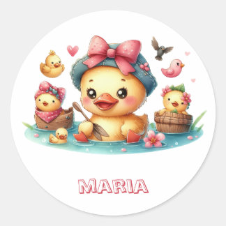 Cute yellow duck baby  classic round sticker