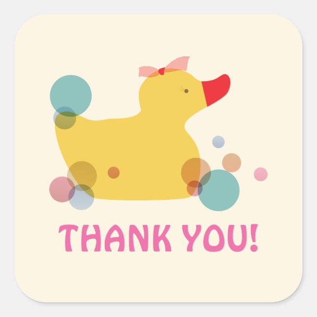 Cute Yellow Duck Birthday Party Thank You Square Sticker (Front)