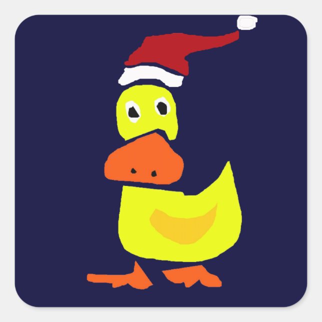 Cute Yellow Duck in Santa Hat Square Sticker (Front)